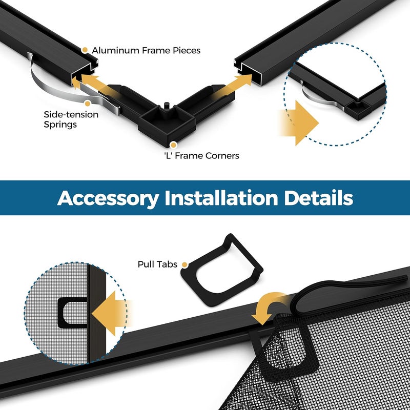 augblinds 4 Sets Aluminum Window Screen Frame Kit, 5/16 in x 3/5 in x 46 Inch, Makes Four Complete Screen 46" x 46" or Smaller, Includes Premium Screen Mesh, Heavy Duty Corners & Durable Spline, Black - Image 5